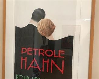 $200 Petrole Hahn "Pour Les Cheveau" French advertising poster by Wilquin.  Framed.   29"x22"