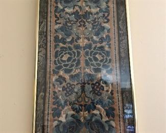 $125 Antique Chinese framed embroidery.  22"x11"