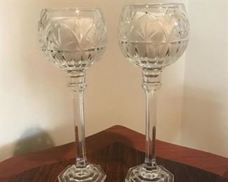 $50  Pair of cut crystal candlesticks. Height 13"