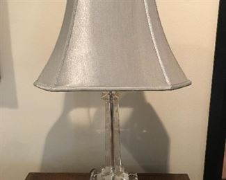 $75  Contemporary crystal table lamp with silver shade.  