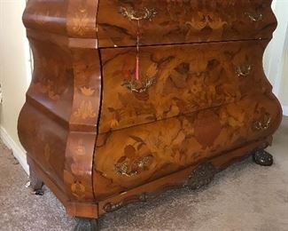 $950 Contemporary French chest with three drawers and intricate inlay and claw feet.  Minor wear.  Height 35" x Width 43" x Depth 20"
