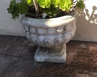 $75  Concrete pedestal planter with plant.  20" height x 20" width