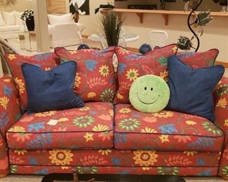 red floral sofa