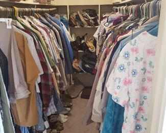 tons of clothing, shoes, and purses