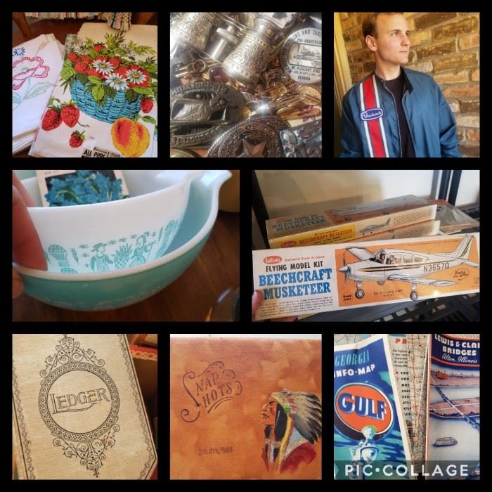 Home of engineer and small aircraft pilot, vintage clothing, many small collectibles, books, trains, airplane models, Mid-Century furniture, ephemera, tools, and so much more