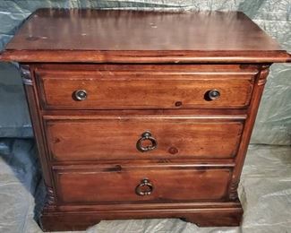 3 Drawer Wooden Nightstand with Brass Handles