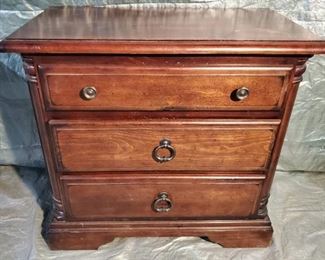 3 Drawer Wooden Nightstand with Brass Handles
