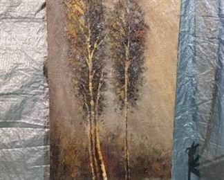 Large Oil Painting on Canvas. Pair of Trees.