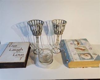 Lot of 5 Home Decor Pieces. Candle Holders and Hide a Books