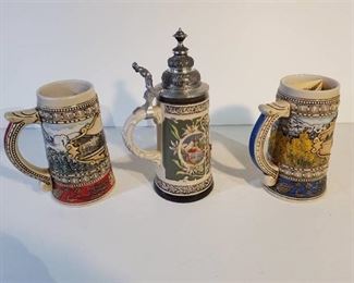Lot Of 3 Collectible Beer Steins. 1 With Lid.