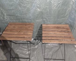 Lot Of 2 Fold Out Wooden Patio Chairs With Metal Base