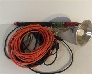 Lot of Micelanious Garage Items - Extension Chords Work Clip Light Paint Stick