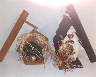 Lot of 2 Wooden Birdhouses with Hanging Attachments