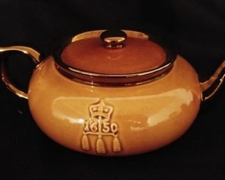 200 Year Anniversary Boston Tea Party Teapot Yellow Lustre Commemorative English 1970s Davison Newman