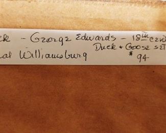 George Edwards 18th Century. Duck and Goose  #14966-14967 Williamsburg Restorations