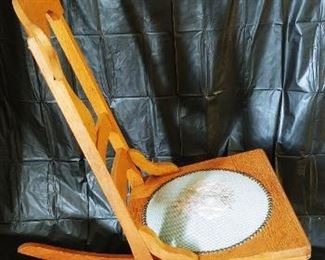 Antique Oak Rocking Chair with Needle Point Seat
