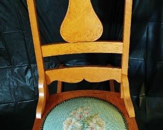 Antique Oak Rocking Chair with Needle Point Seat