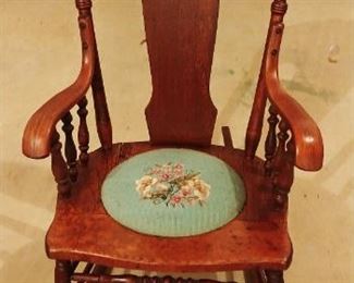 Antique Rocker with Needle Point Seat 