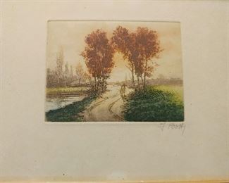 F. Botty colored etching.  French artist from WWI.