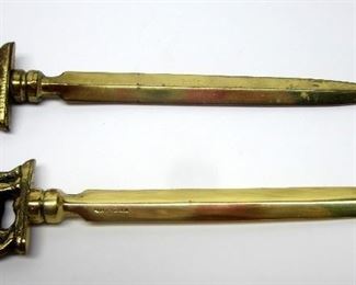 Two brass letter openers with Scottie dog figure finials.  7.75" long.  Both marked Endland
