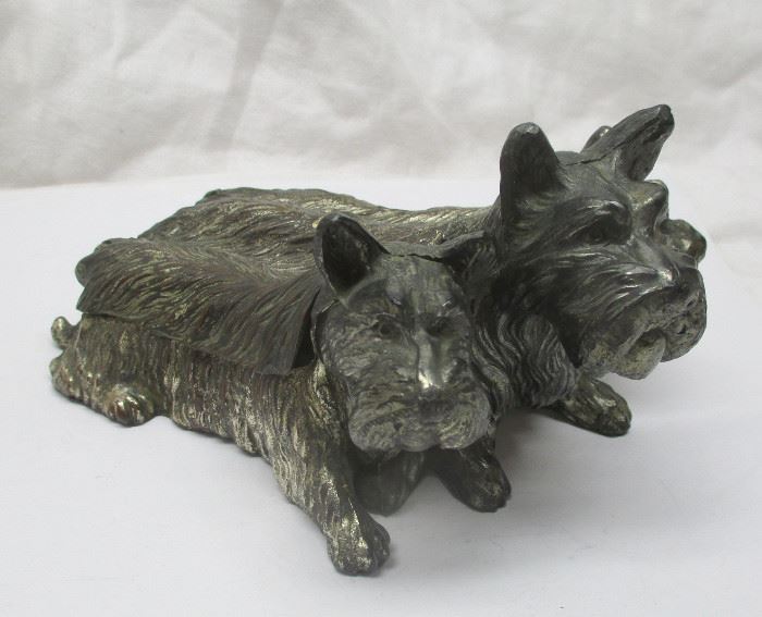 Silverplate Scottish Terriers Hinged Cigarette Box