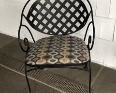 15. 4 Wrought Iron Arm Chairs w/ Upholstered Seats (24" x 24" x 33")