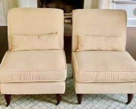 45. Pair of Cream Slipper Chairs on Casters (26" x 26" x 33")