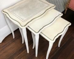 52. Set of 3 Antique Nesting Tables Top Table w/ Leather Inset (23" x 17' x 24")