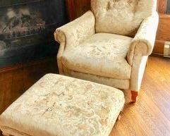 32. Chenille Tapestry Tufted Chair (36" x 37" x 38") w/ Ottoman (29" x 22" x 13")