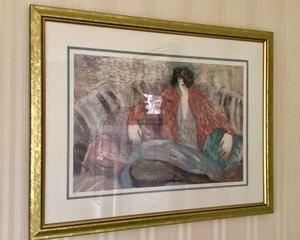 41. Framed Lithograph of Woman by Barbara A. Wood 261/975, Art (24" x 17") Framed (34" x 26")