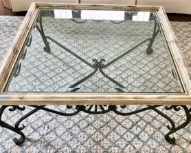 49. Custom Coffee Table w/ Metal Base and Beveled Glass Inset Top (38" x 38" x 16")