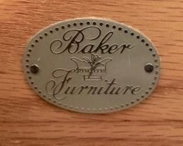 64. Baker Furniture by "Charles Pfister" Bedroom Set Queen Sleigh Bed, Dresser w/ Glass Top and 10 Drawers (72" x 19" x 32"), Highboy Dresser w/ Glass Top and w/ 7 Drawers (45" x 24" x 55"), Pair of Bedside Tables w/ 1 Drawer and 1 Shelf (25" x 19" x 26") 