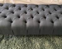 66. Blue Tufted Linen Bench (47" x 18" x 18")