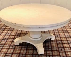 92. Painted Round White Wood Pedestal Table (54" x 29")