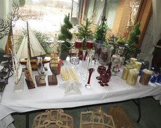 Boat decor, candles, christmas trees