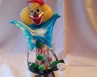 $200.00, Vevetian Murano glass clown 12" red hat blue bow tie