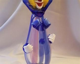 $250, 12" Murano glass clown blue and pink striped