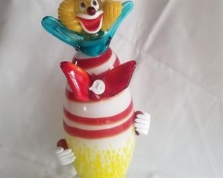 $250,  11" Murano glass clown red and white stripe Harlequin