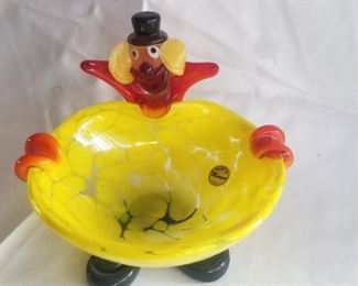 $200, 6 x 6" Murano glass clown ashtray