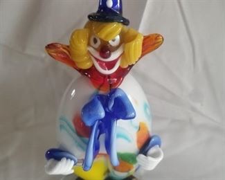 $200, 9" Murano glass clown blue dot hat