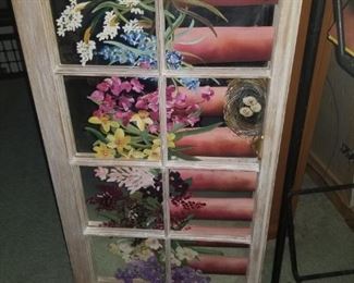 Several Susan Gates painted window panes