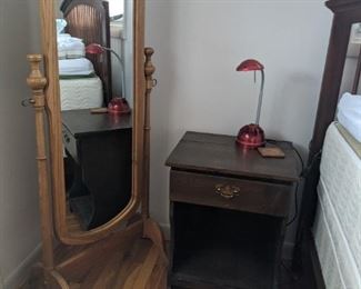 Nightstand; Full length Dressing Mirror on Stand