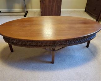 HEYWOOD WAKEFIELD Oval Coffee Table with Wicker Apron