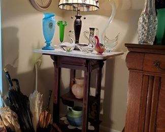 Antique Marble top Tall Lamp Table