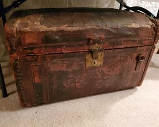 ANTIQUE LEATHER BOUND STAGECOACH TRUNK from MID-1800'S