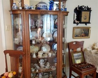 Beautiful 1800's golden oak, bow front China Cabinet