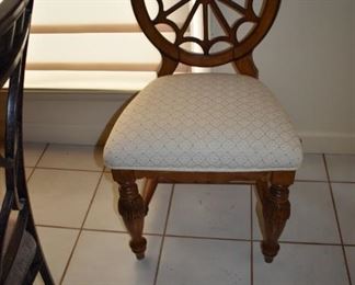 Lovely Antique Chair with Oval Spider Web Back and Melon Carved Legs with Upholstered Seat