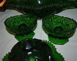 Beautiful and Collectible Green Glass Miniature Bowl with Pedestal Candle Holders - pair
