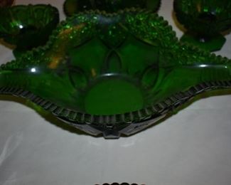 Gorgeous Cut Green Art Glass serving Bowl