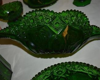 Gorgeous Cut Green Art Glass serving Bowl